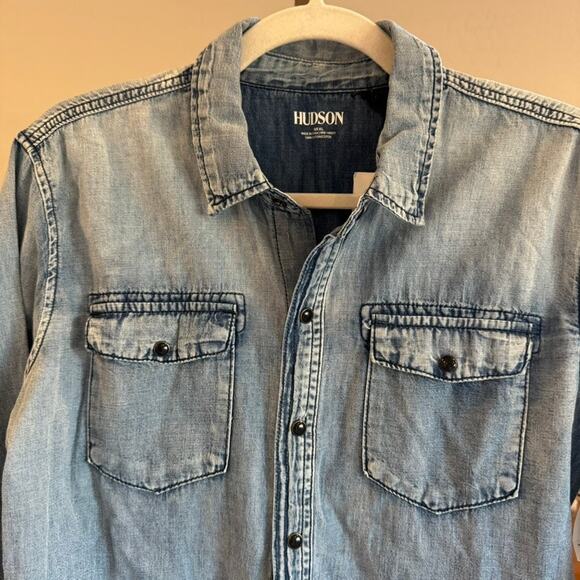 Hudson Boys Easton Denim Shirt Blue Haze Raw Hem XL NWT - Picture 2 of 7